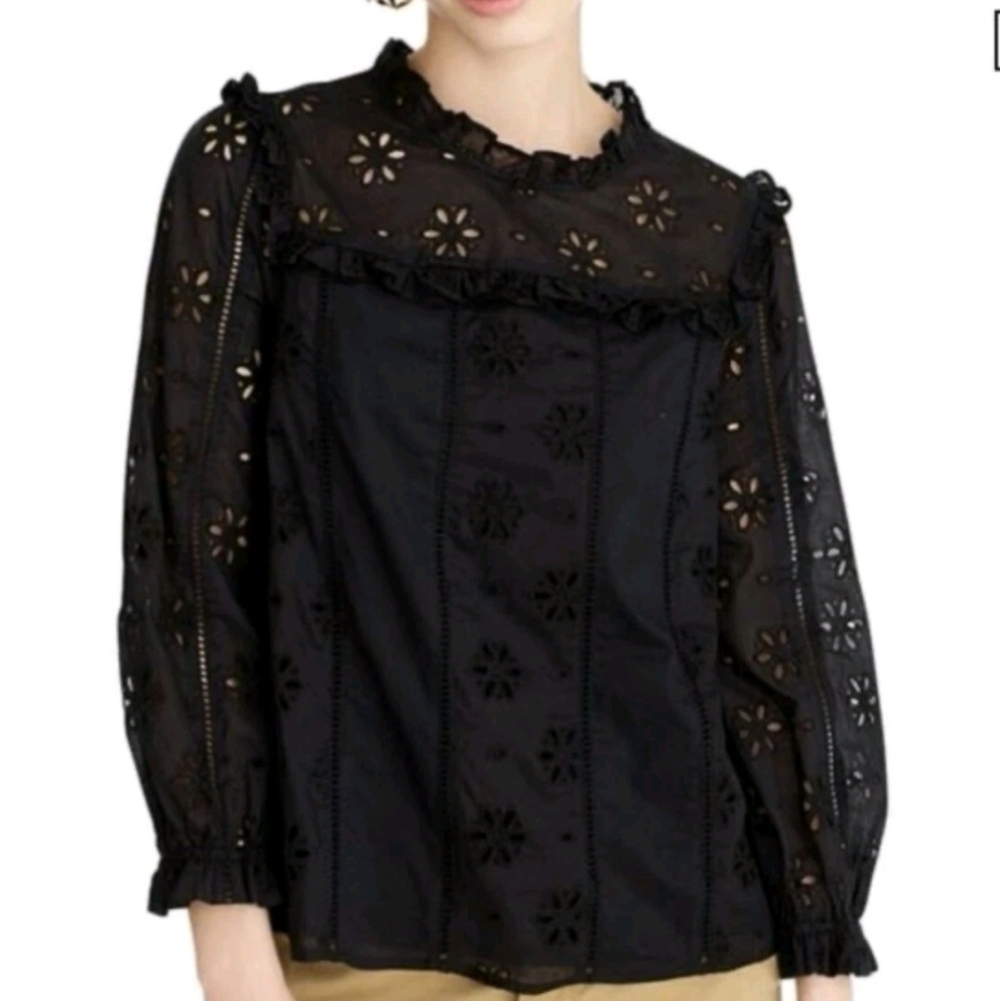 J. Crew Black Eyelet Blouse
